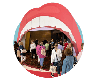 مدخل المعرض التجاري من تصميم GES مفتوح الفم مع الأسنان.